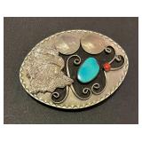 Eagle and Buffalo Nickels Belt Buckle w/Turquoise