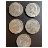 Lot, (5) Eisenhower Silver Dollar Coins