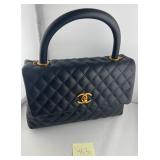 CHANEL Coco Handle Medium Black Leather Gold Top