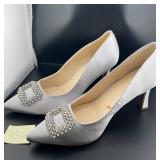 NINE WEST White Satin Embellished Gemstone Pointy