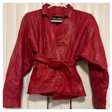 Wilsons Red Leather Cropped Fitted Button Up SizeM