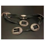 Southwestern 1993 Black Woven concho belt w/scallo