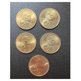 Lot, (5) 2000 Sacagawea Dollar Coins