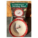 Lot(2) 10in Stoneware Snowman Serving Bowl IN BOX