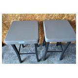 Set of (2) Gray Leather Bar Stools - 31in