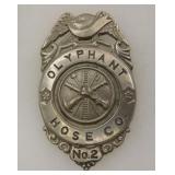 Olyphant Hose Co No. Fire Department Badge 1930's