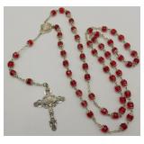 Sterling Silver & Red Crystal Bead Rosary DTC