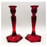 Fenton Ruby Red Candlesticks Pair