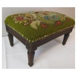 Antique Petite French Carved Needlepoint Footstool