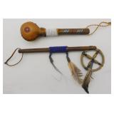 Native American Taalking Stick & Gourd Rattle