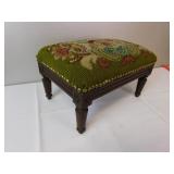Antique Petite French Carved Needlepoint Footstool