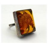 Sterling Silver Baltic Amber Modernist Ring