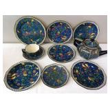 Antique Royal Doulton Persian Parrots Blue Chintz