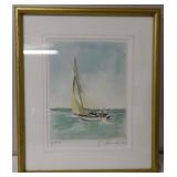 Sailboat Watercolor Lithograph Signed #5/300