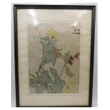 Japanese Woodblock Print Cricket on Vine Blossoms