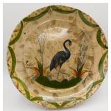 Antique Earthenware Pottery Charger with Heron