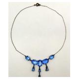 1930's Art Deco Blue Czech Glass Bib Necklace