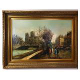Large Parisian Street Scene Oil Painting Calland