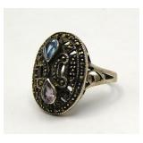 Sterling Silver Marcasite Amethyst & Topaz Ring