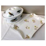 Limoges Platter & Le Faune France Birds Casserole
