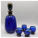 Murano Cobalt Blue & Sterling Overlay Cordial Set