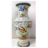 Large Handpainted Birds Signed Vase Portugal