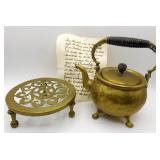 Antique Brass Teapot & Baldwin Brass Kettle Stand