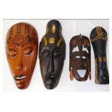 4 Vintage African Carved Wood Masks