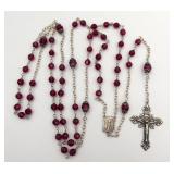 Sterling Silver Ruby Crystal Beads Rosary 39"