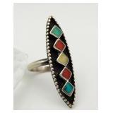 Sterling Zuni Diamond Gemstone Inlay Ring