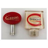vtg Gibbons Beer Lucite Tap Handles Wilkes-Barre