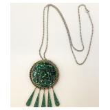 925 Turquoise Inlay TL-77 Mexico Brooch Necklace