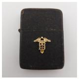 WWII Era Zippo Black Crackle Lighter 14k Insignia