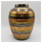 Mid Century Mixed Metal Vase 8.5"