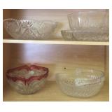 5 Glass Serving Pieces with Ruby Trimmed Bowl