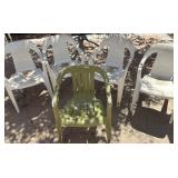 Five Plastic Outside Chairs 4 White, 1 Green