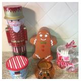 Holiday Tin, Glass Mug and Pumpkin