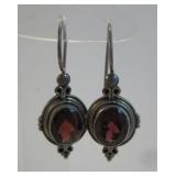 Sterling Silver Red Stone Earrings - Tested