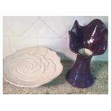 8' Purple Vase and Pedestal Plate see info