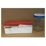 10' Metal Recipe Box & Vintage Glass Jar