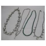 Four Rhinestone Costume Necklaces Unmarked