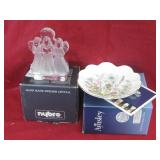 4' Crystal Candle Holder & Porcelain Plate In Box
