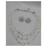 Vtg Aurora Borealis Crystal Clip ER's & Necklace