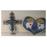Ceramic Heart & 7' Metal & Ceramic Cross
