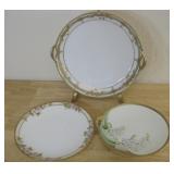 Three Hand Painted Porcelain Plates Largest 9.5'