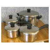 Set Four Revere Ware Pots & Pans W/Lids