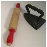 Miniature Vintage Rolling Pin & Iron Longest 7'