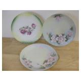 Three Hand Painted Porcelain Plates Largest 12'