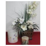 Candles & 6' Metal Vase W/Faux Flowers