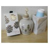 Pottery Soap Dispenser, Bar Soap & Cup Holder